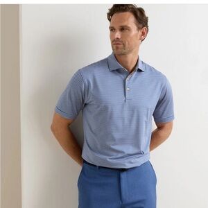 Peter Millar Crown Sport Summer Comfort Blue Stripe Polo Golf Shirt XL UPF 50+